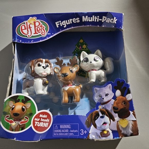 Elf Pets Figures 3 Pack Fox Reindeer Saint Bernard Dog Mini 2 Inch NEW Box Worn - Picture 1 of 13